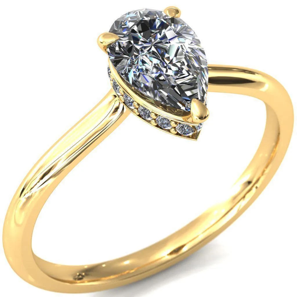 Secret Pear Center Stone 3 Prong Floating Halo Engagement Ring