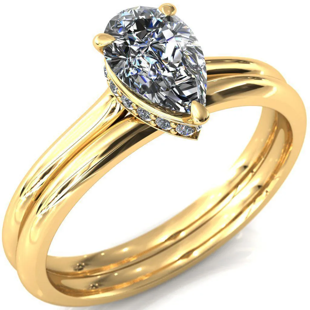 Secret Pear Center Stone 3 Prong Floating Halo Engagement Ring