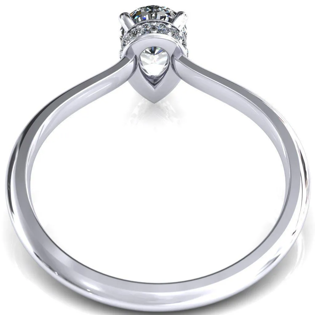 Secret Pear Center Stone 3 Prong Floating Halo Engagement Ring