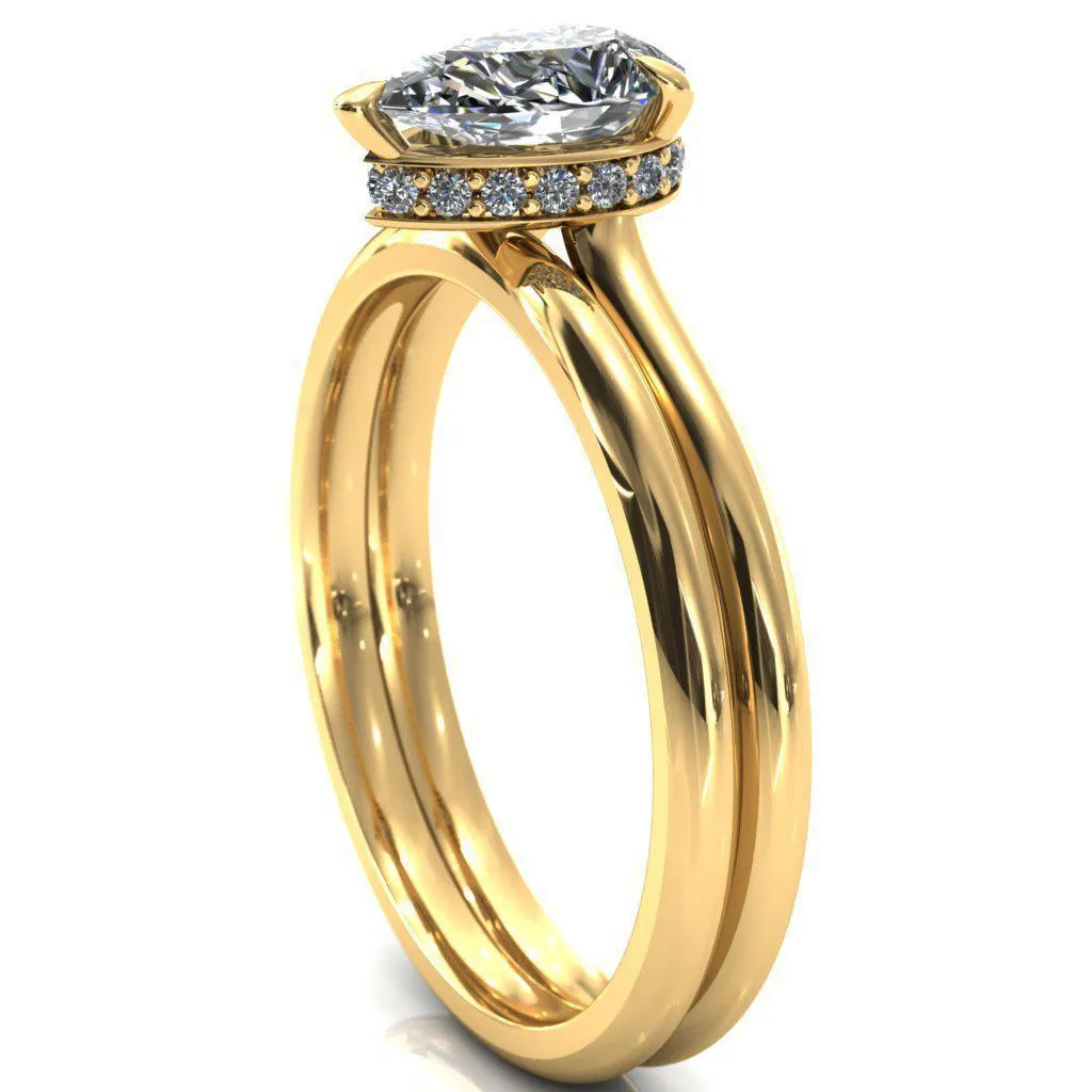 Secret Pear Center Stone 3 Prong Floating Halo Engagement Ring