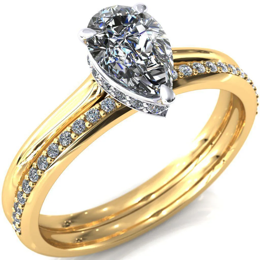 Secret Pear Center Stone 3 Prong Floating Halo Engagement Ring