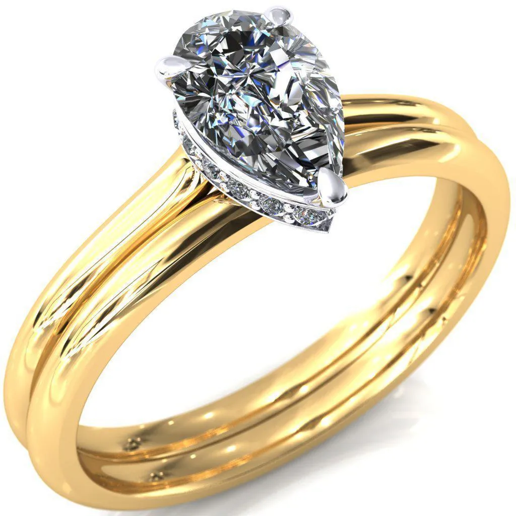 Secret Pear Center Stone 3 Prong Floating Halo Engagement Ring