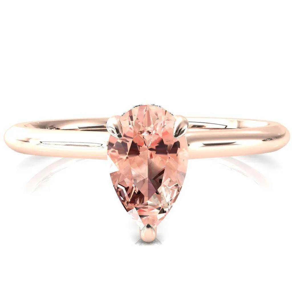 Secret Pear Champagne Sapphire 3 Prong Floating Halo Engagement Ring