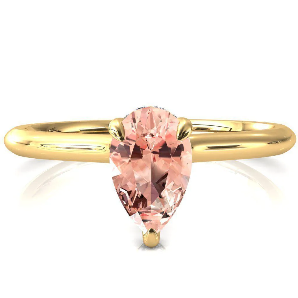 Secret Pear Champagne Sapphire 3 Prong Floating Halo Engagement Ring