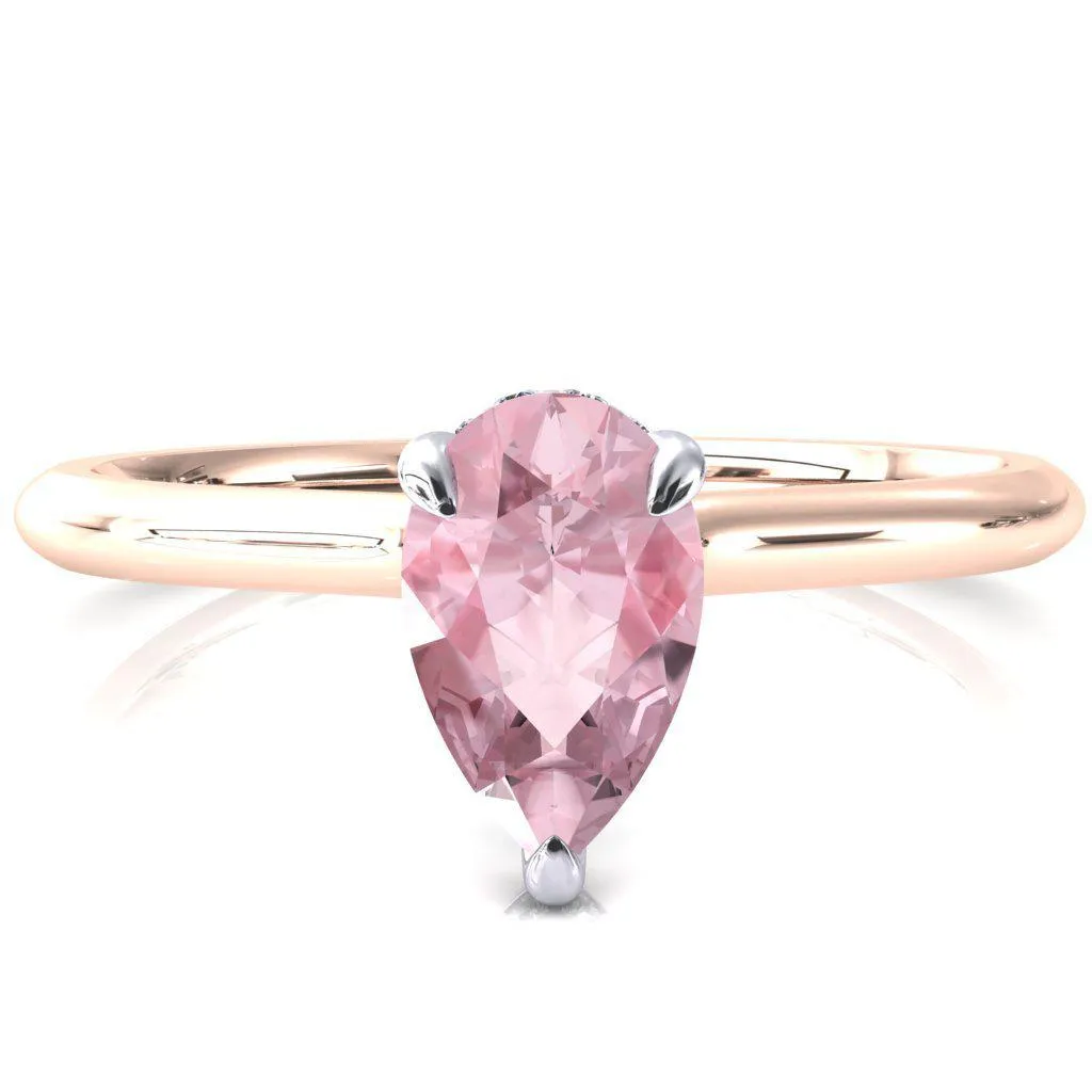 Secret Pear Pink Sapphire 3 Prong Floating Halo Engagement Ring