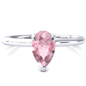 Secret Pear Pink Sapphire 3 Prong Floating Halo Engagement Ring