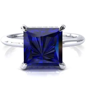 Secret Princess Blue Sapphire 4 Prong Floating Halo Engagement Ring