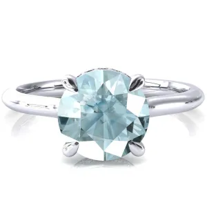 Secret Round Aqua Blue Spinel 4 Prong Floating Halo Engagement Ring