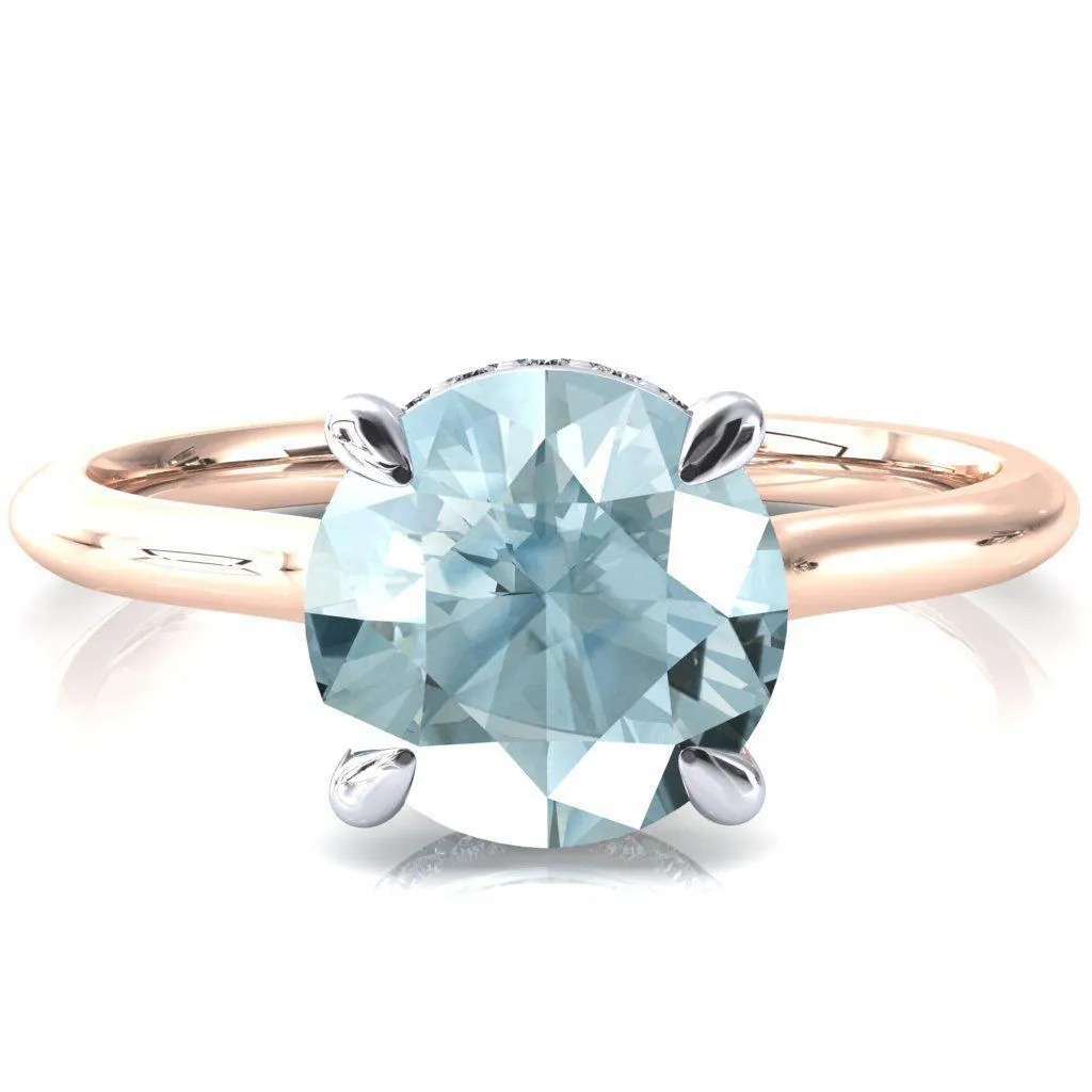 Secret Round Aqua Blue Spinel 4 Prong Floating Halo Engagement Ring