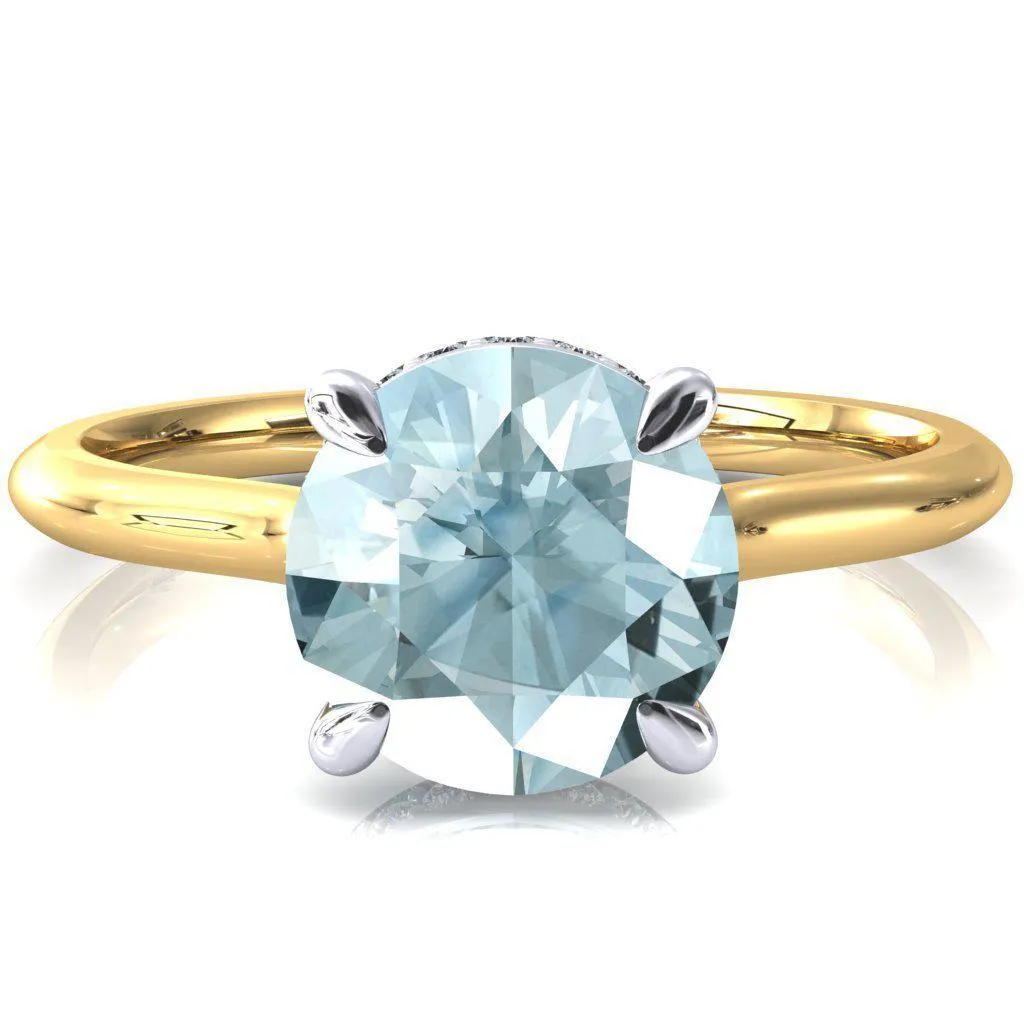 Secret Round Aqua Blue Spinel 4 Prong Floating Halo Engagement Ring