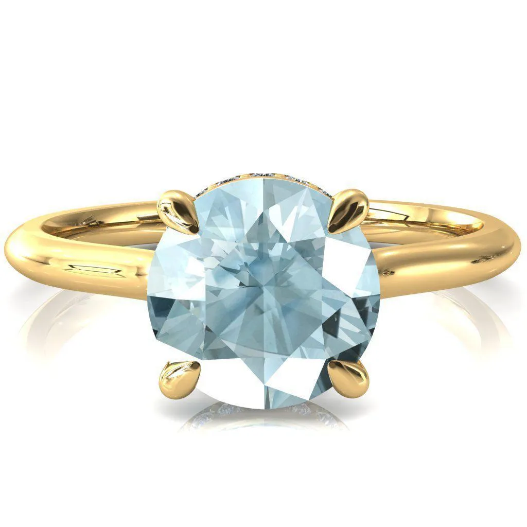 Secret Round Aqua Blue Spinel 4 Prong Floating Halo Engagement Ring