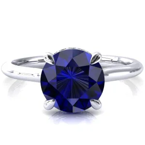 Secret Round Blue Sapphire 4 Prong Floating Halo Engagement Ring