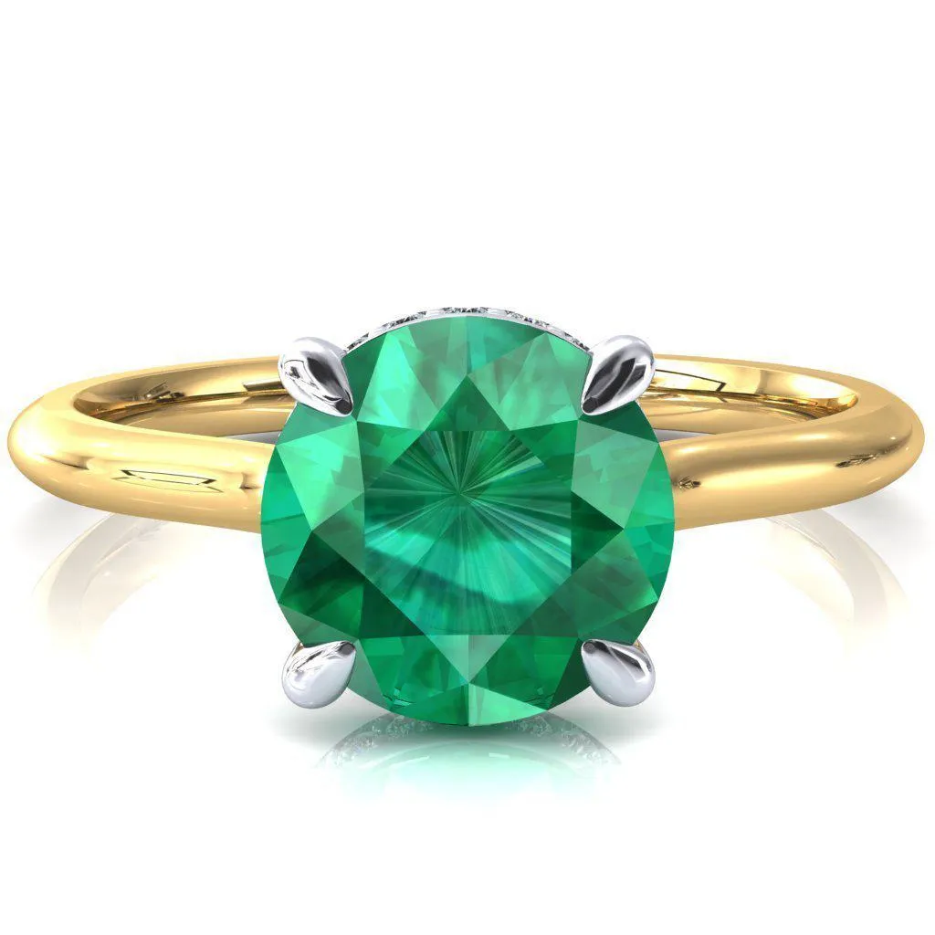 Secret Round Emerald 4 Prong Floating Halo Engagement Ring