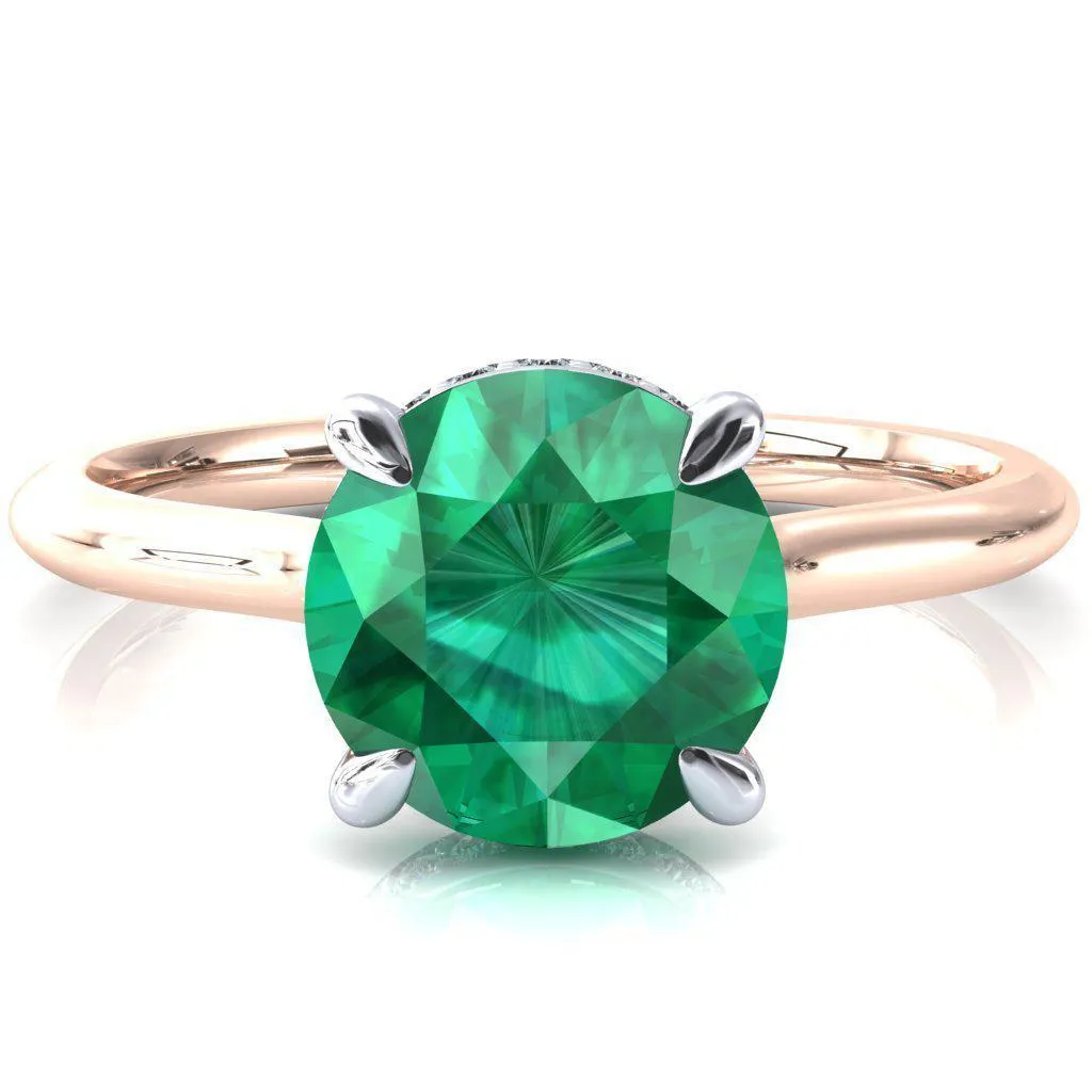 Secret Round Emerald 4 Prong Floating Halo Engagement Ring