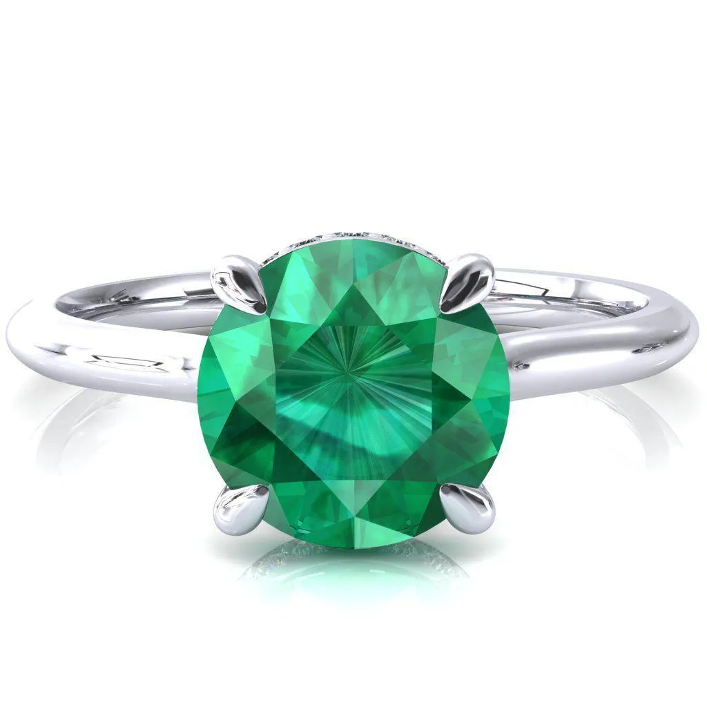 Secret Round Emerald 4 Prong Floating Halo Engagement Ring