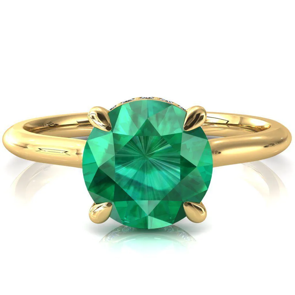 Secret Round Emerald 4 Prong Floating Halo Engagement Ring