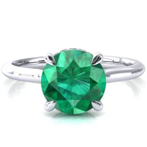 Secret Round Emerald 4 Prong Floating Halo Engagement Ring