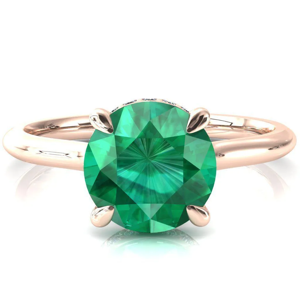 Secret Round Emerald 4 Prong Floating Halo Engagement Ring