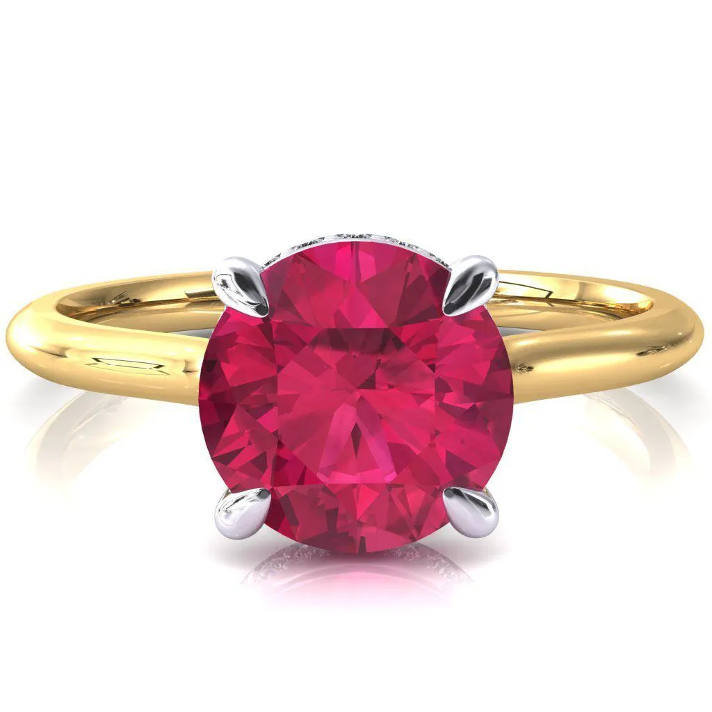 Secret Round Ruby 4 Prong Floating Halo Engagement Ring