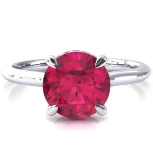 Secret Round Ruby 4 Prong Floating Halo Engagement Ring