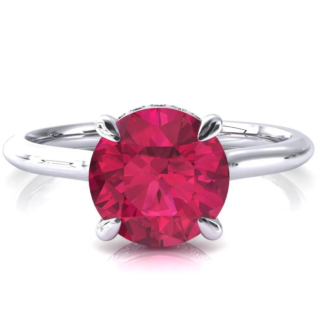 Secret Round Ruby 4 Prong Floating Halo Engagement Ring