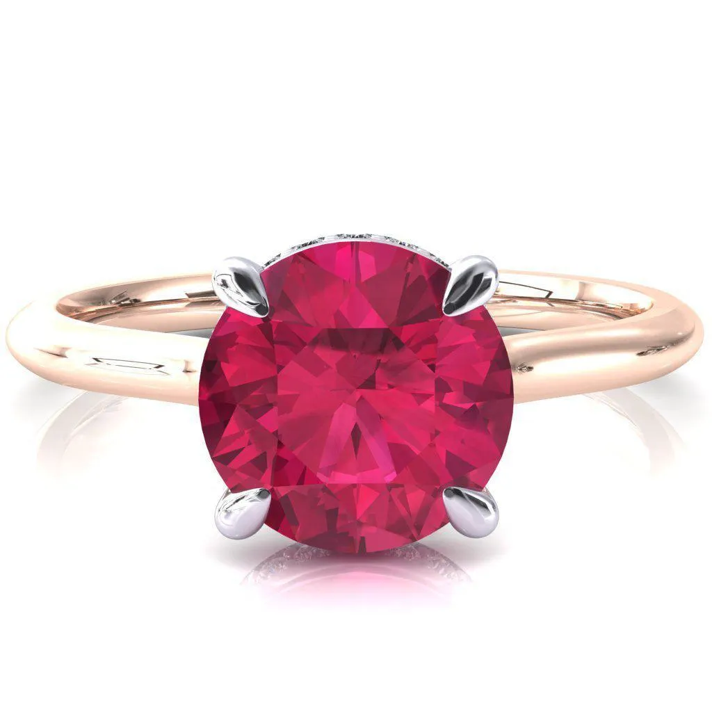Secret Round Ruby 4 Prong Floating Halo Engagement Ring