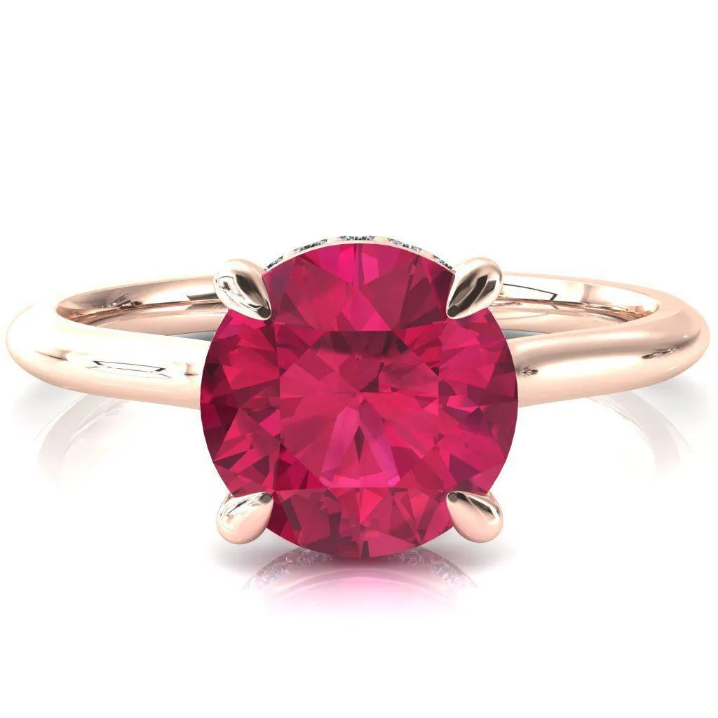 Secret Round Ruby 4 Prong Floating Halo Engagement Ring