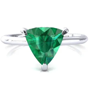 Secret Trillion Emerald 3 Prong Floating Halo Engagement Ring