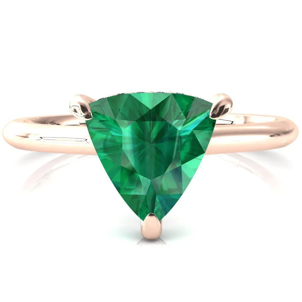 Secret Trillion Emerald 3 Prong Floating Halo Engagement Ring