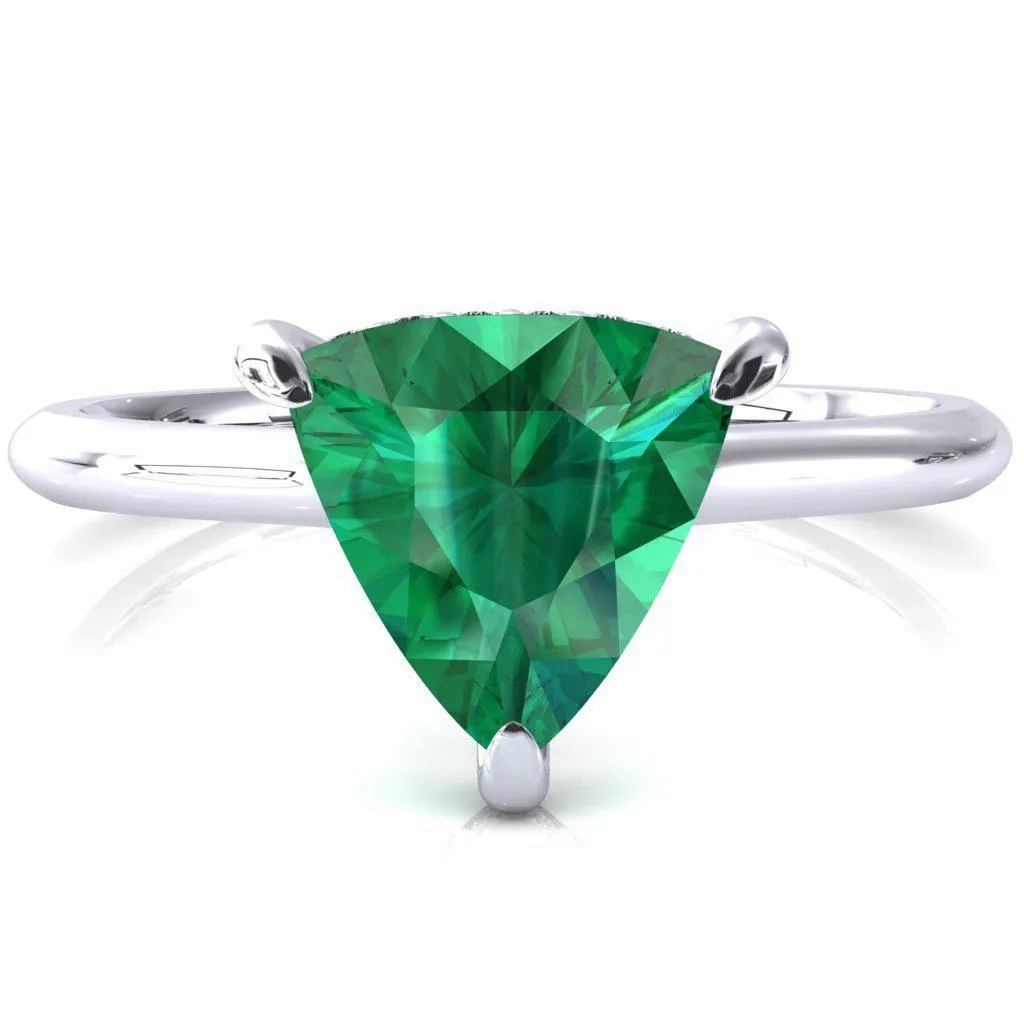 Secret Trillion Emerald 3 Prong Floating Halo Engagement Ring
