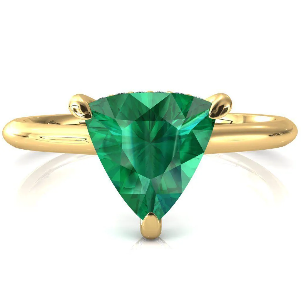Secret Trillion Emerald 3 Prong Floating Halo Engagement Ring