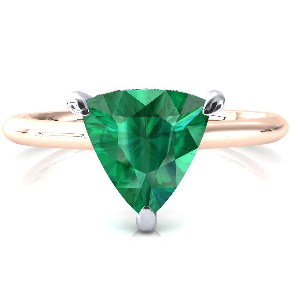 Secret Trillion Emerald 3 Prong Floating Halo Engagement Ring