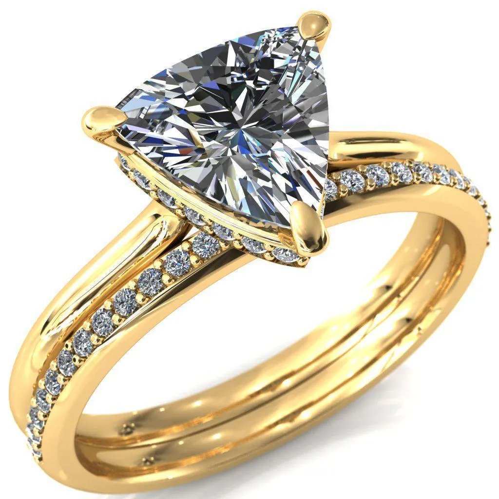Secret Trillion Moissanite 3 Prong Floating Halo Engagement Ring