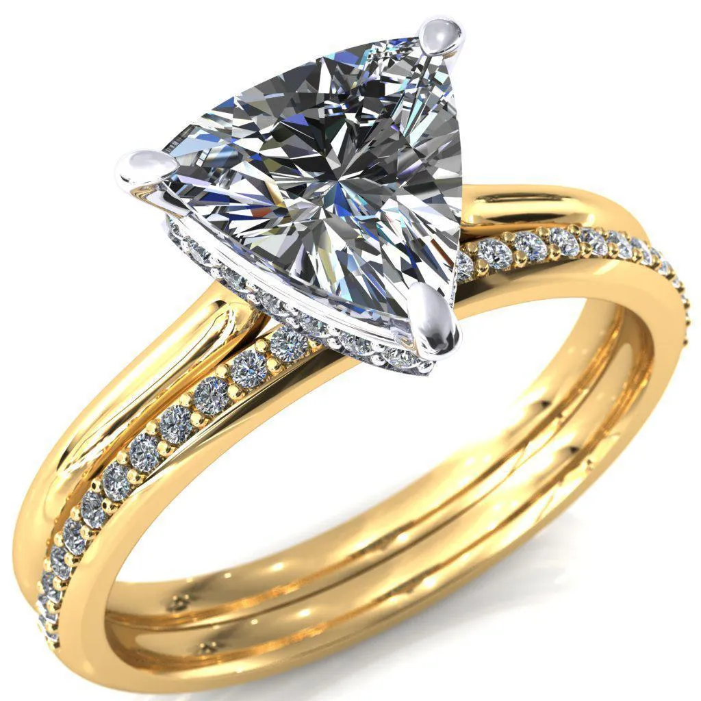 Secret Trillion Moissanite 3 Prong Floating Halo Engagement Ring