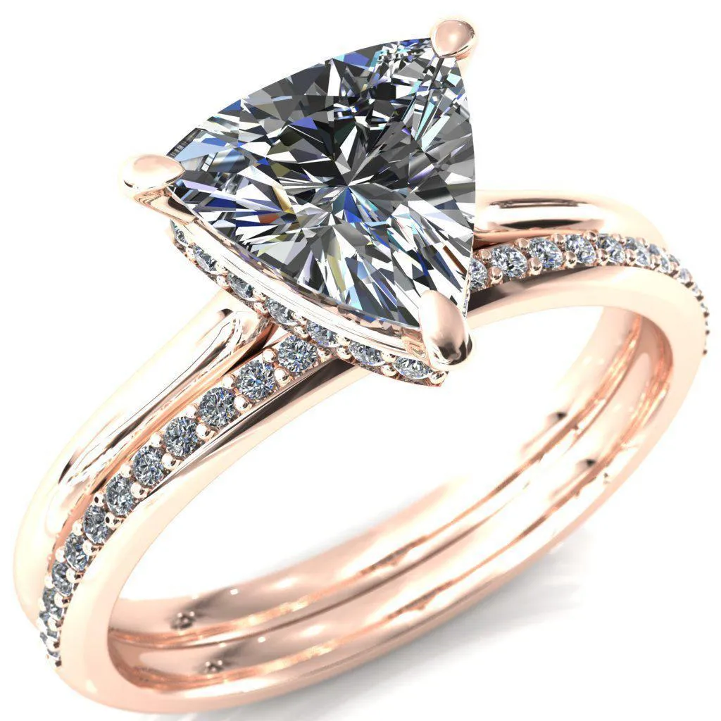 Secret Trillion Moissanite 3 Prong Floating Halo Engagement Ring
