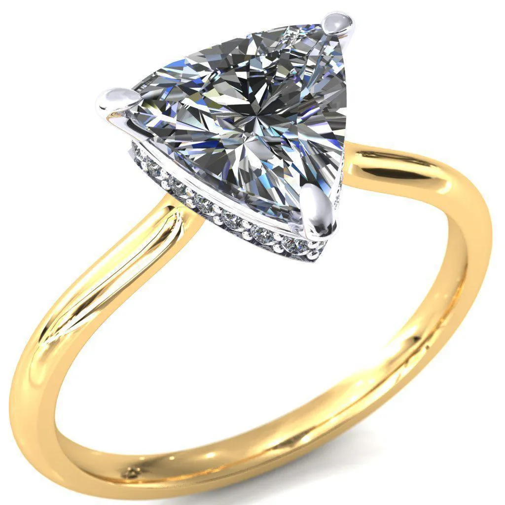 Secret Trillion Moissanite 3 Prong Floating Halo Engagement Ring