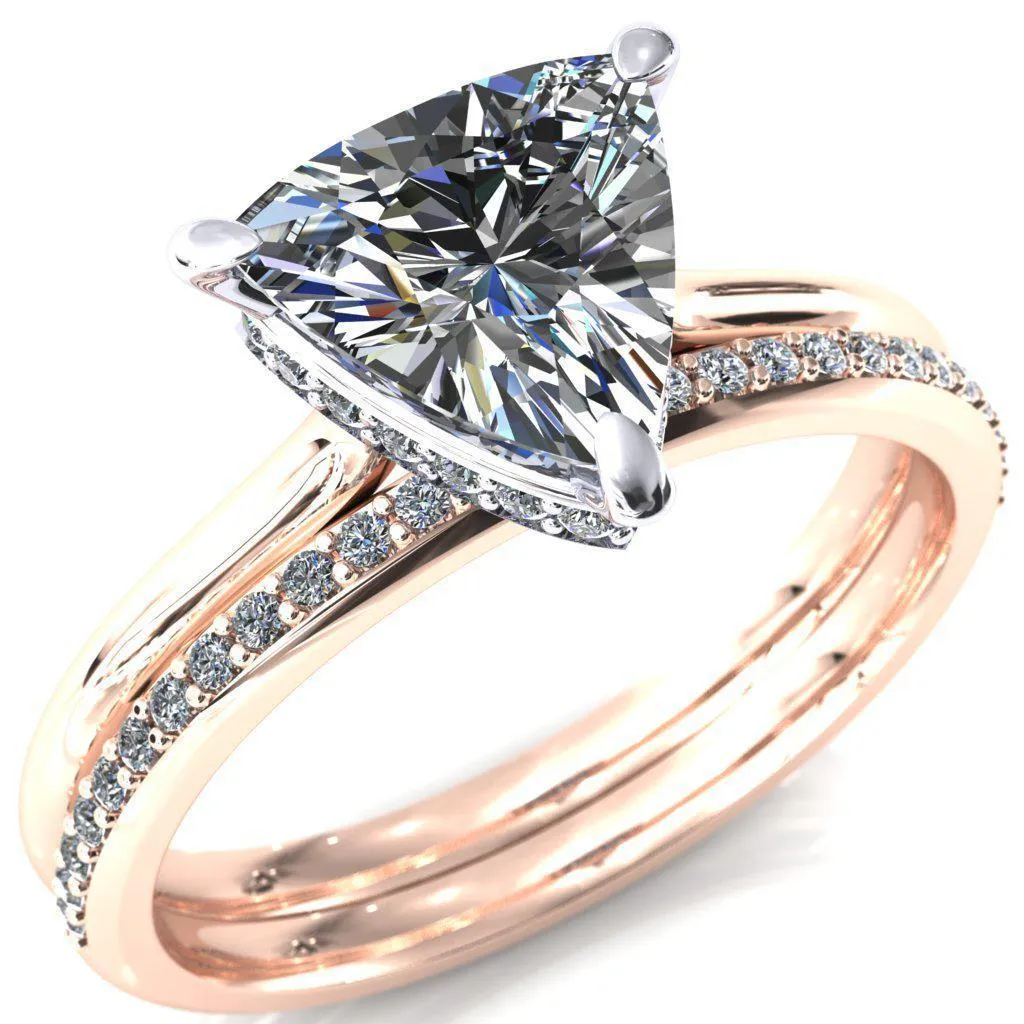 Secret Trillion Moissanite 3 Prong Floating Halo Engagement Ring