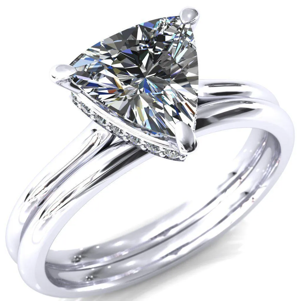 Secret Trillion Moissanite 3 Prong Floating Halo Engagement Ring