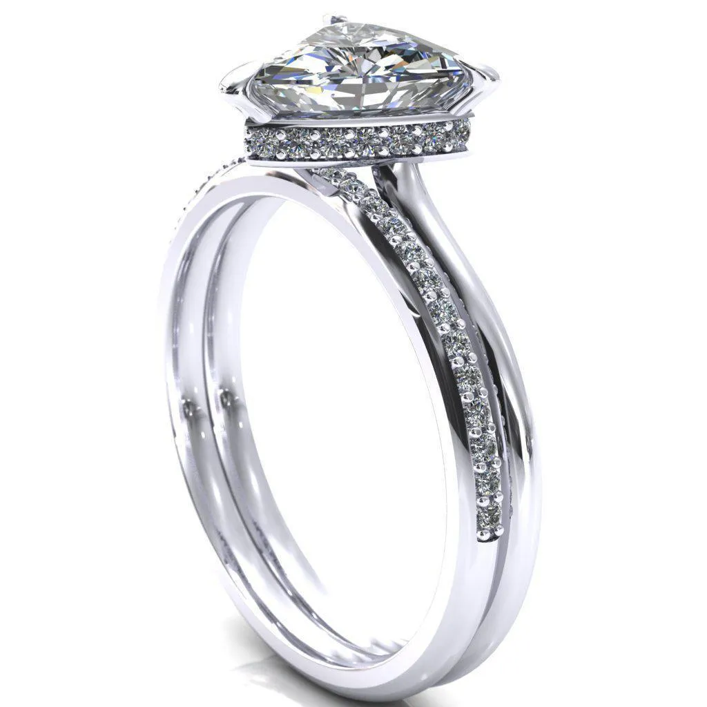 Secret Trillion Moissanite 3 Prong Floating Halo Engagement Ring