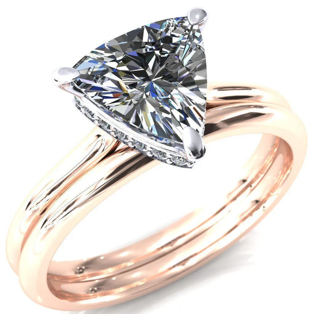 Secret Trillion Moissanite 3 Prong Floating Halo Engagement Ring