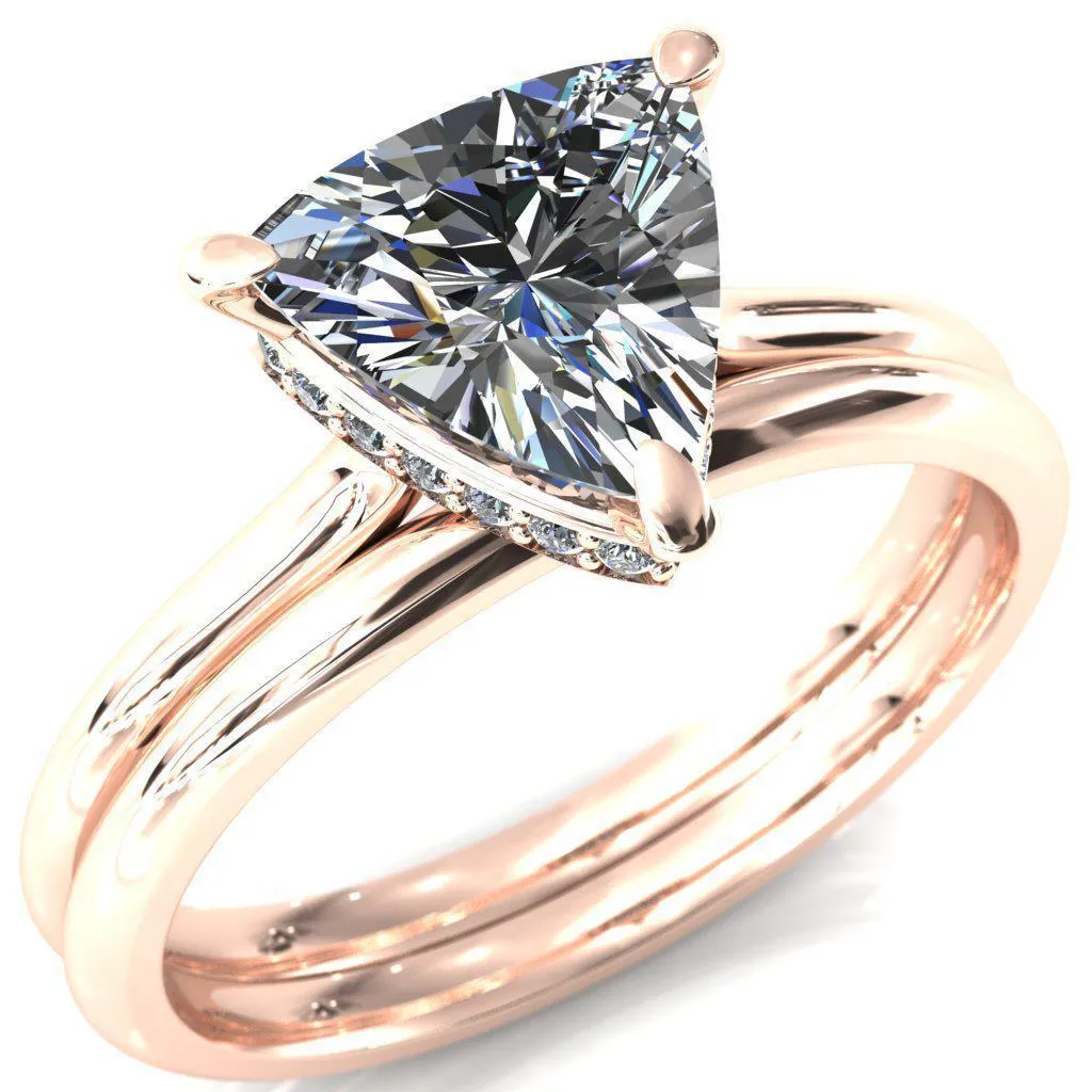 Secret Trillion Moissanite 3 Prong Floating Halo Engagement Ring