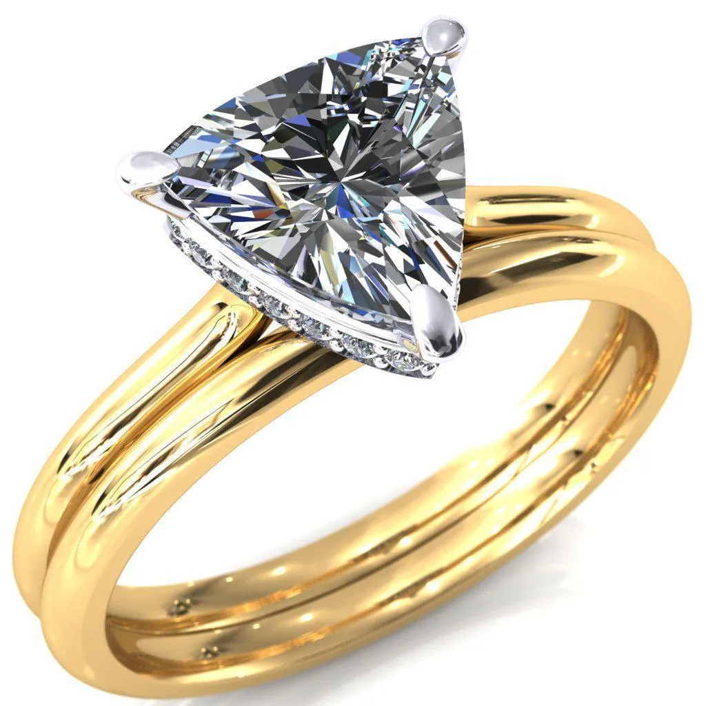 Secret Trillion Moissanite 3 Prong Floating Halo Engagement Ring