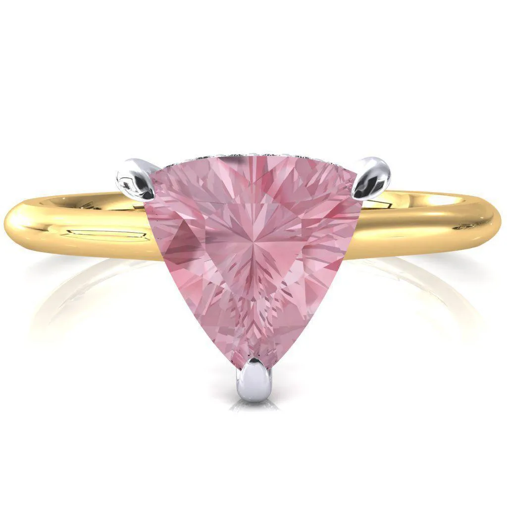 Secret Trillion Pink Sapphire 3 Prong Floating Halo Engagement Ring