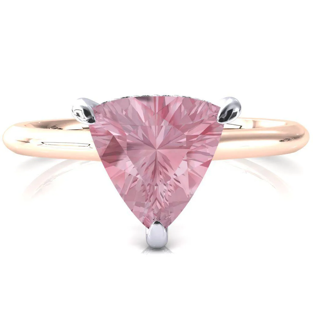 Secret Trillion Pink Sapphire 3 Prong Floating Halo Engagement Ring