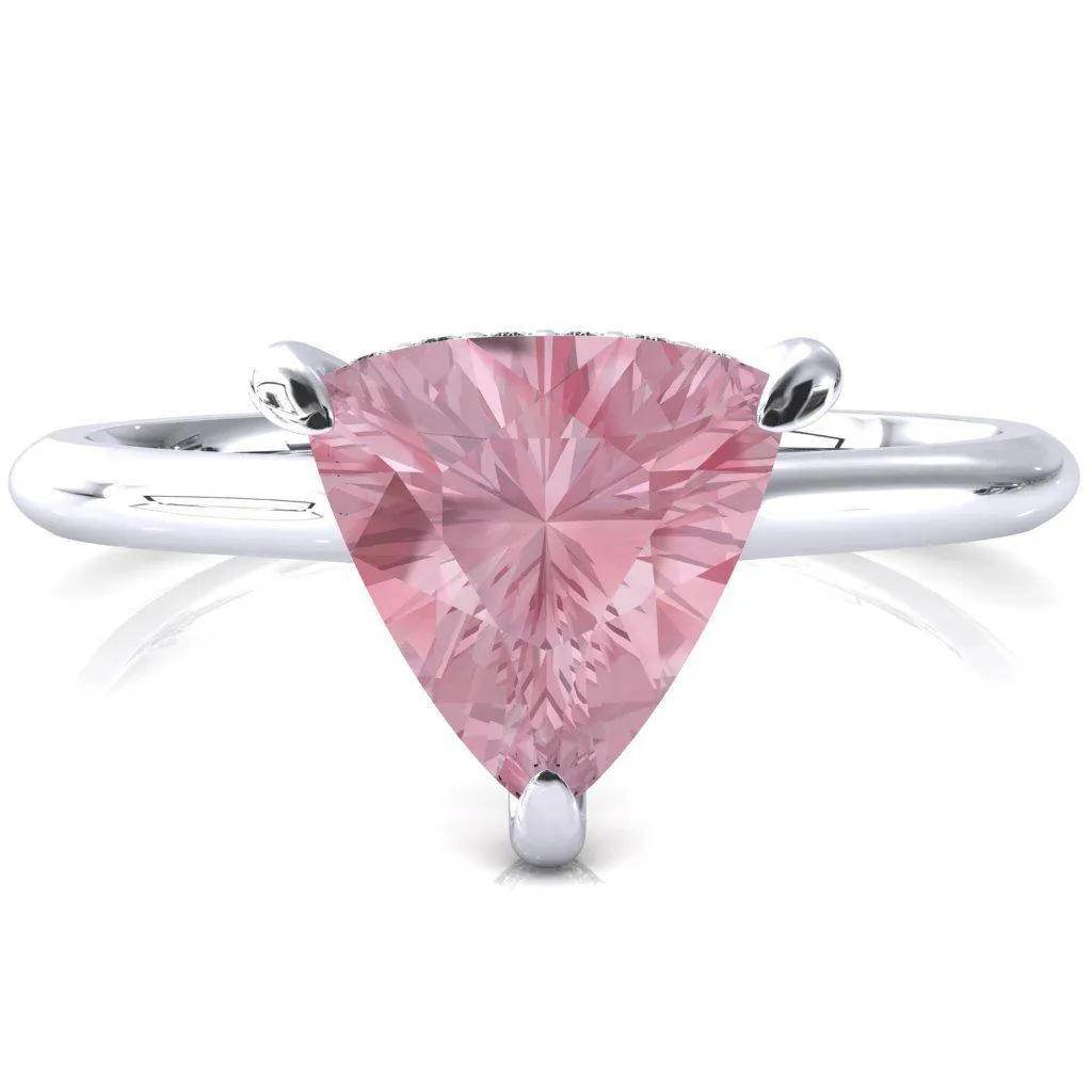 Secret Trillion Pink Sapphire 3 Prong Floating Halo Engagement Ring