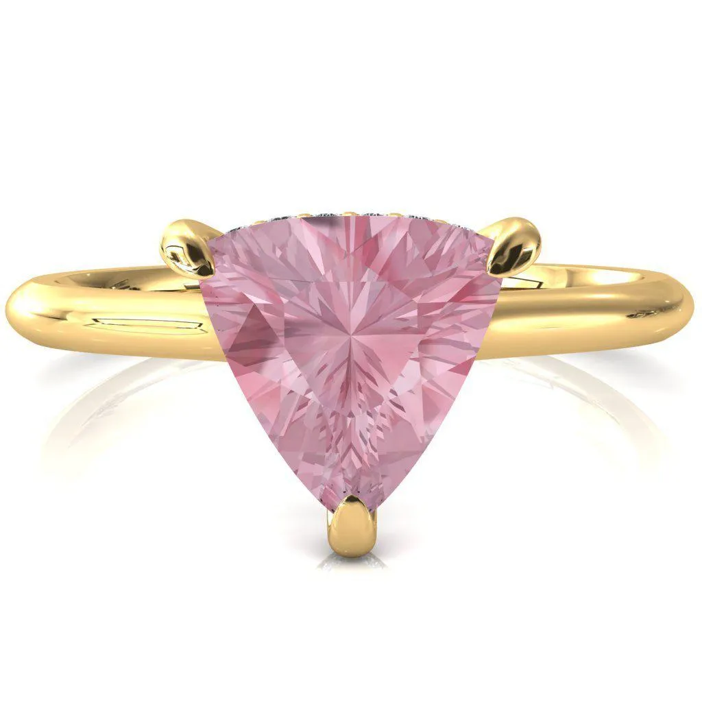 Secret Trillion Pink Sapphire 3 Prong Floating Halo Engagement Ring