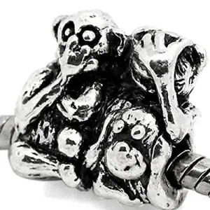 See No Evil Hear No Evil Speak No Evil Monkey Charm European Bead Compatible for Most European Snake Chain Bracelet