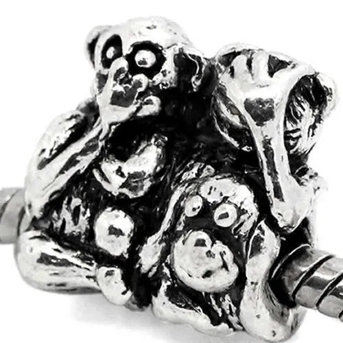 See No Evil Hear No Evil Speak No Evil Monkey Charm European Bead Compatible for Most European Snake Chain Bracelet