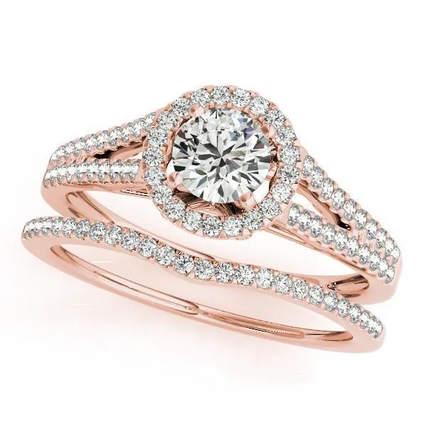 Selene Round Center Stone Split Shank Diamond Halo Engagement Ring