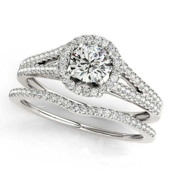 Selene Round Center Stone Split Shank Diamond Halo Engagement Ring